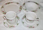 Homer Laughlin Seville Pink Violet Restaurant China 6 Pieces Plates Bowls Cups. Fixed Price $29.50.