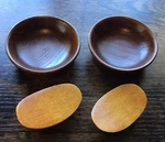 New Asian Sushi Set Of 2 Wooden Chopstick Rests And Bowls Dark & Light 4 Pc. Fixed Price $5.99.