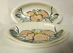 Set Of 4 Studio Art Pottery Serving Dish Peach Abstract Floral Oval Tab Handles. Fixed Price $24.00.