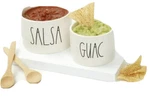 Rae Dunn Guacamole/guac Salsa Bowls W/ 2 Wooden Spoons Taco Night Limited Collab. Fixed Price $35.00.