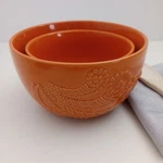 Retro Orange Heavy Ceramic Salad Serving Fruit Mixing Bowls Modern Boho Set Of 2. Fixed Price $28.00.