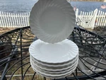 Set Of 6 Salad Plates In Bone White Ivory Swirl By Sheffield Usa Ex Cd. Fixed Price $29.95.