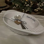 Mud Pie Slaw & Order White Ceramic Serving Dish With Spork, Oval, Glossy. Fixed Price $39.99.