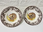 Lot Of 2 New Spode Woodland Turkey Soup / Cereal Serving Bowl 8. Fixed Price $37.39.