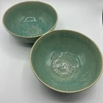Anthropologie 2 Aqua Crackle Glaze 8 Inch Bowl Embossed Made Portugal Pottery. Fixed Price $49.99.