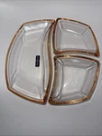 Vtg Luigi Bormioli-italy 3 Pc Glass Puzzle Serving Set Copper Tint Rim X9 Nob. Fixed Price $20.99.