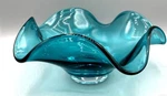 Lenox Organics Turquoise Ocean Wave Edge Low Bowl 11" Non-lead Crystal. Fixed Price $42.00.