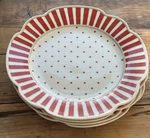 Grace Teaware Josephine 9" Salad Plates Red White Stripes Dots Set Of 4 New. Fixed Price $39.99.