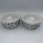 Peanuts Snoopy Woodstock Ceramic Bowls (2) W/ Pressure Relief Vented Lids 0039. Fixed Price $19.99.