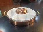 Vtg Himark Server 2.5 Qt Copper Ceramic Chip & Dip Party Set Ramekin Tray Lid. Fixed Price $90.00.