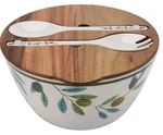 Better Homes & Gardens Melamine Olive Salad Bowl Utensils Wooden Lid. Fixed Price $60.00.