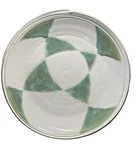 Studio Hand Painted Green Cream Ceramic Large Round Bowl Artisan Stamped 14". Fixed Price $22.39.