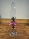 1890S Cranberry Hobbs Inverted Thumbprint Coin Dot Glass Oil Stand Lamp Light. Fixed Price $314.99.