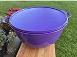 Tupperware Plastic Mixing Bowl With Lid, Handles, Purple, Single Item. Fixed Price $50.00.